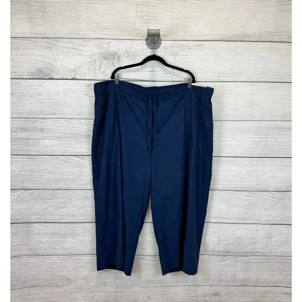 Liz Claiborne Plus Size Blue Drawstring Linen Blend Wide Leg Pants Size 3X